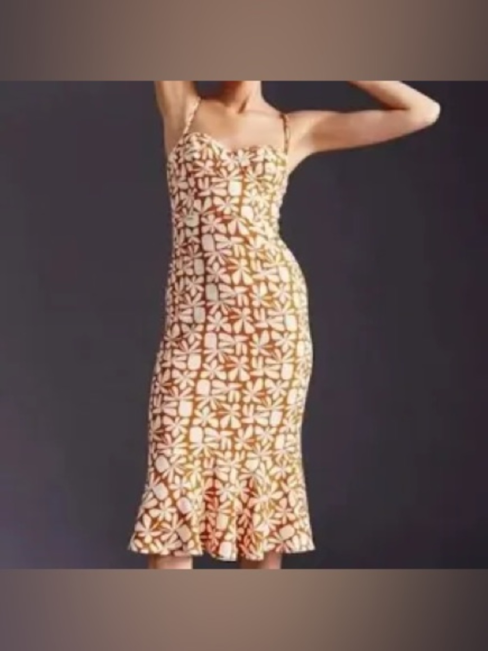 Anthropologie Hutch | Textured Floral Midi Dress | Corset Ruffle Hem | 2X